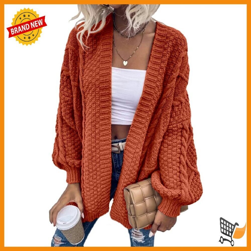 Oversized Cable Knit Cardigan Chunky Sweater Long Sleeve Open Front